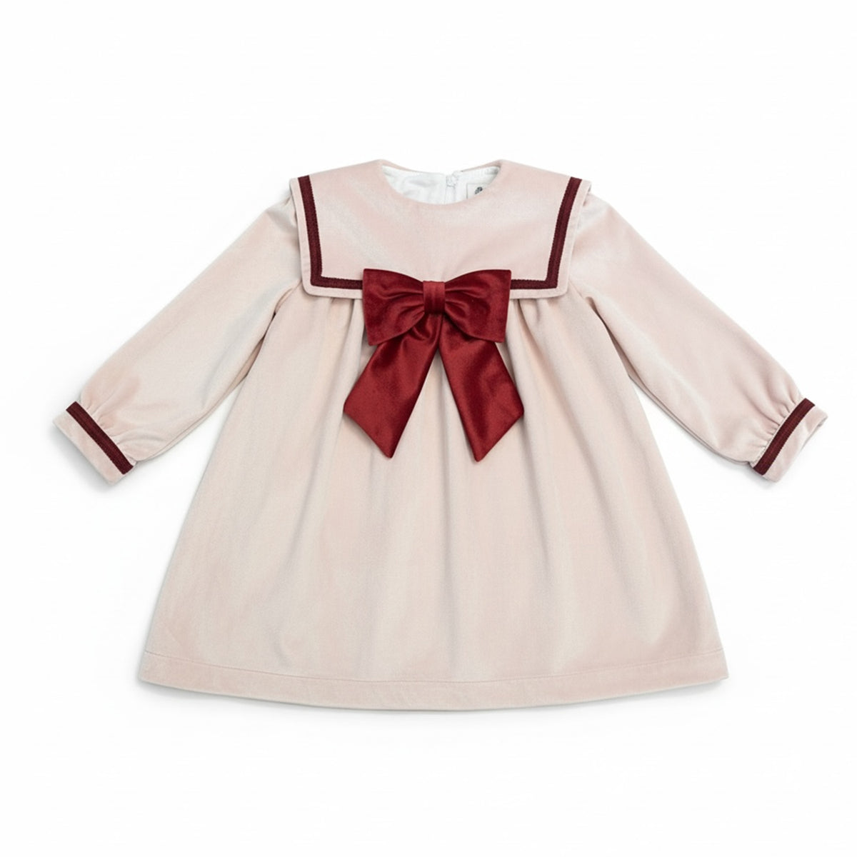 Pink & Burgundy Velvet Trim Dress