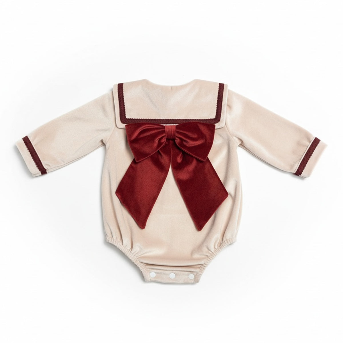 Pink & Burgundy Velvet Trim Romper
