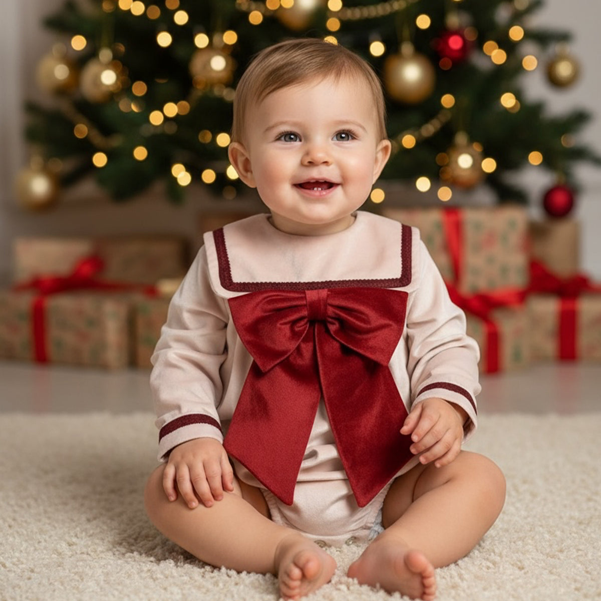 Pink & Burgundy Velvet Trim Romper