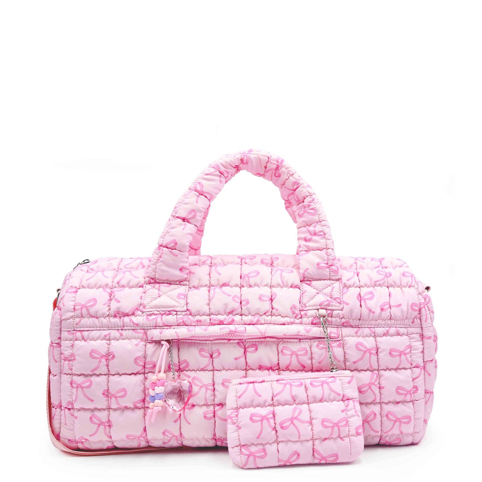 Quilted Scrunchies Bow Printed Large Duffle Bag