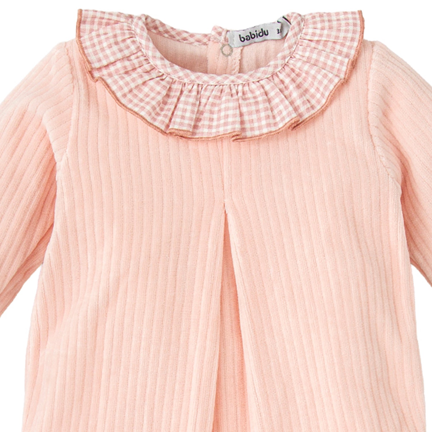 Salmon Velour Ribbed Babygrow