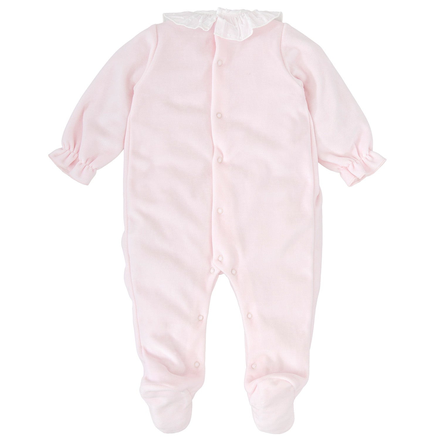Pink Velour Plumetti Trim Babygrow