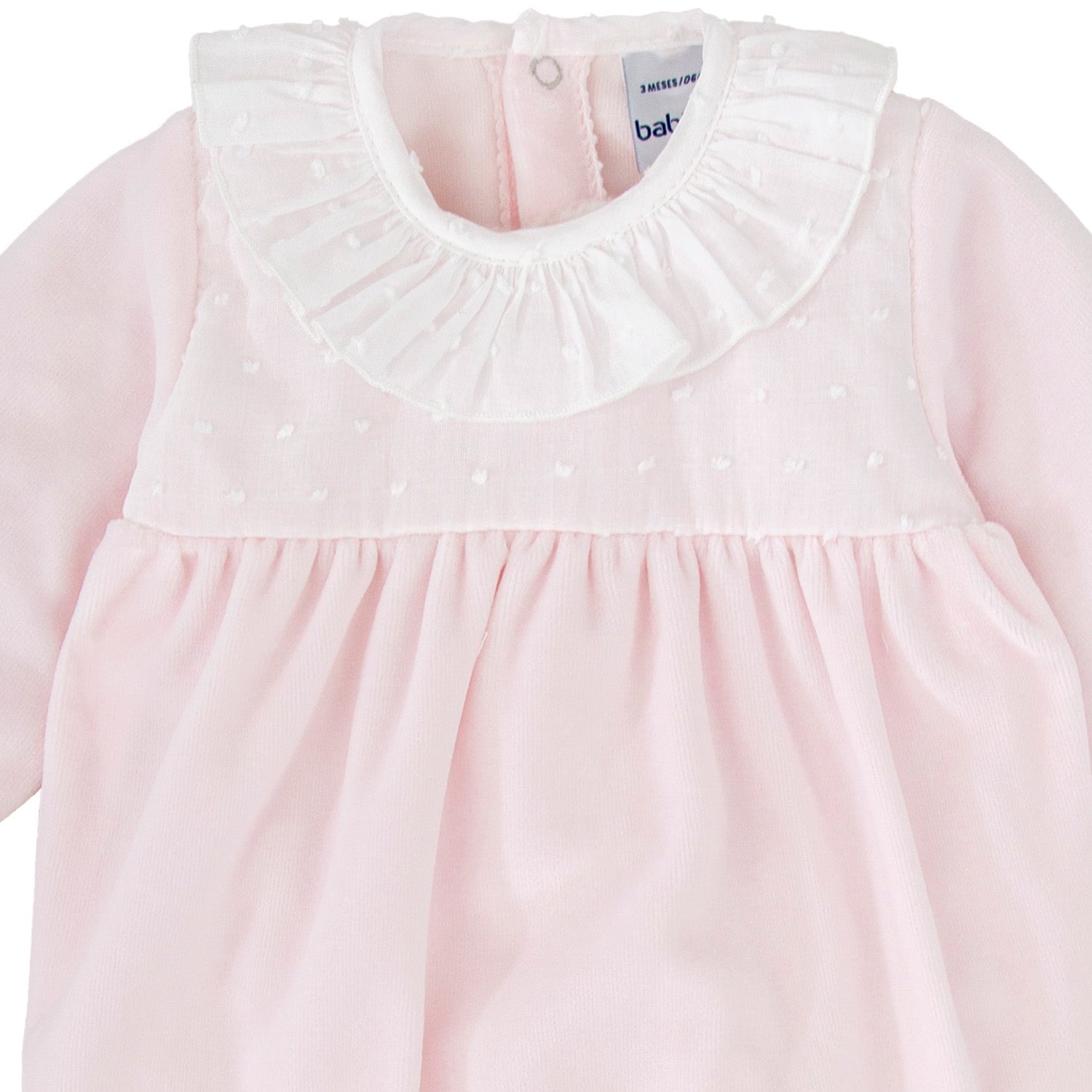 Pink Velour Plumetti Trim Babygrow