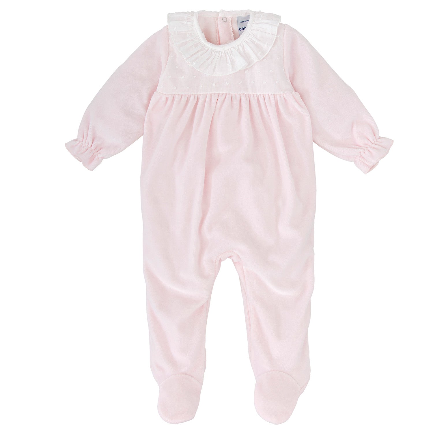 Pink Velour Plumetti Trim Babygrow