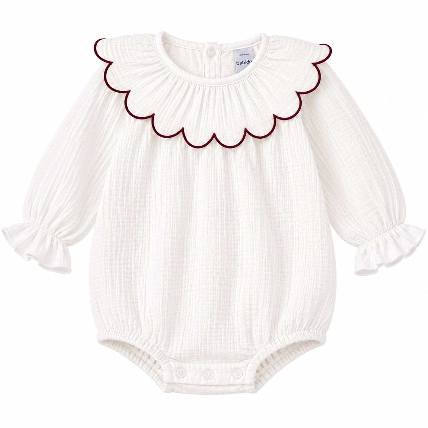 Off White With Burgundy Trim Crepe Romper