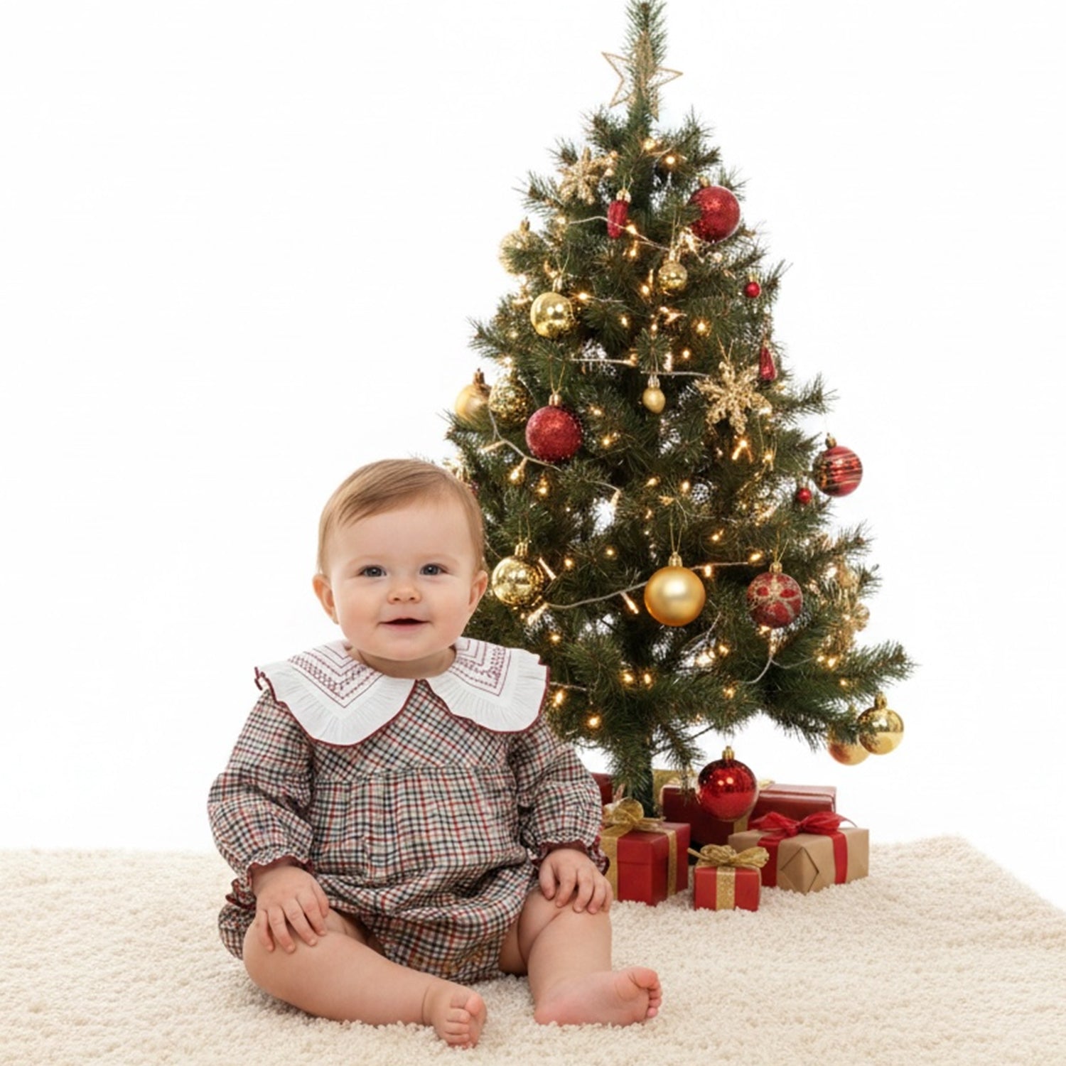 Girls Red Check Romper