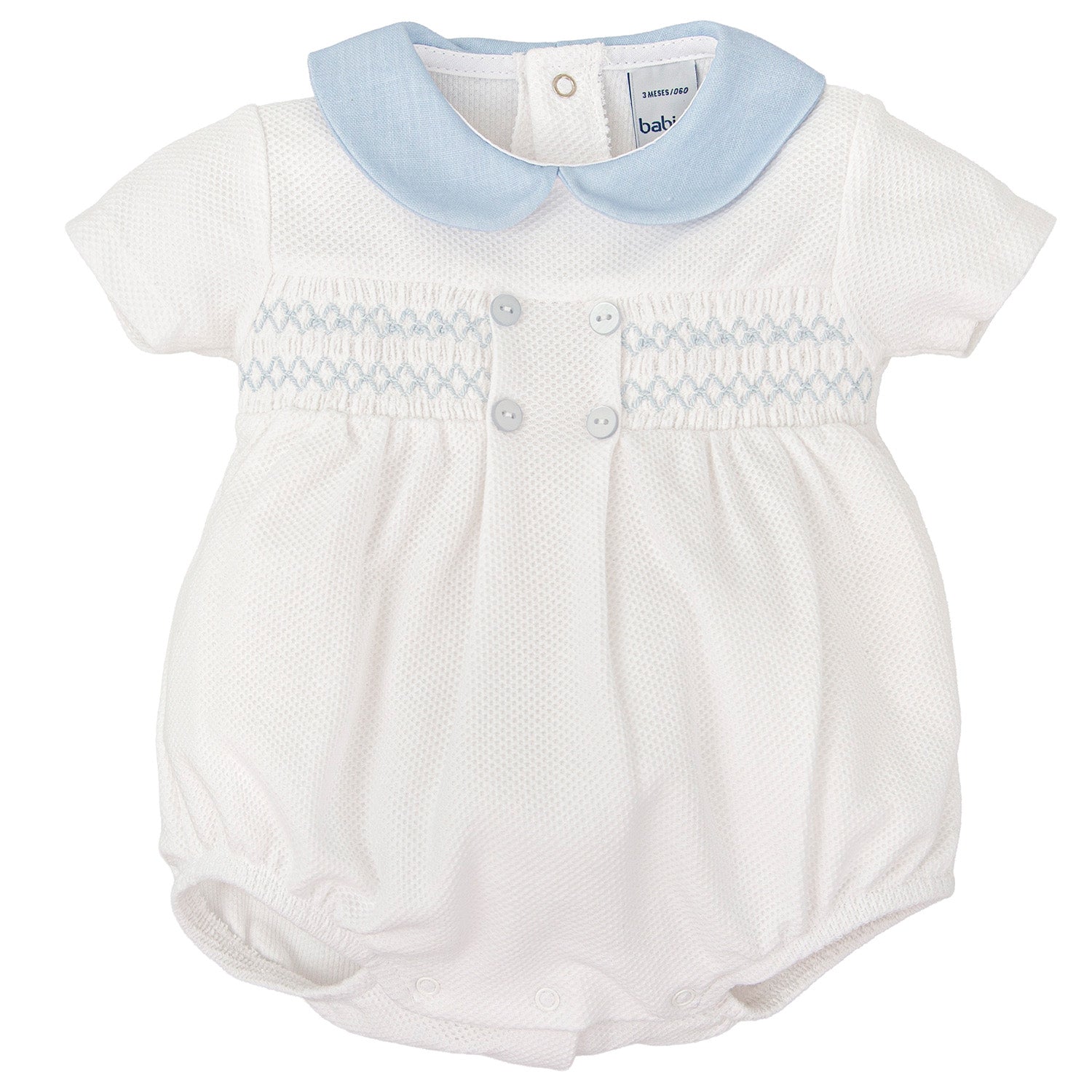 White & Blue Smocked Romper