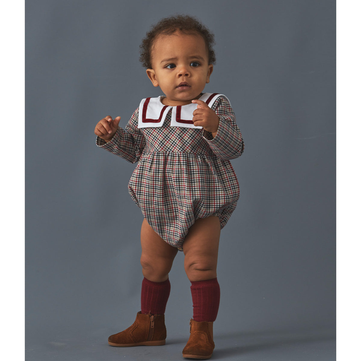 Boys Red Check Romper