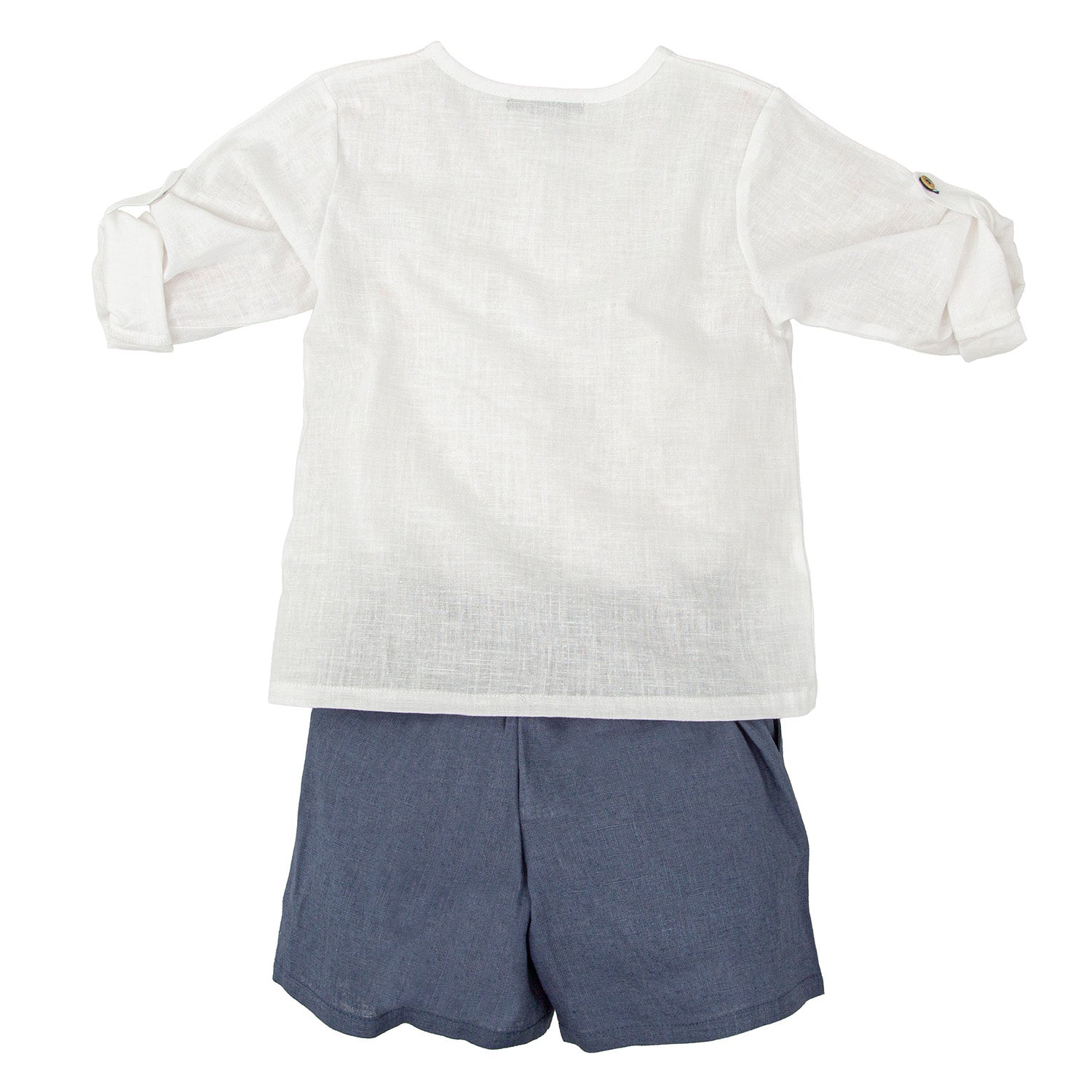 White & Navy Linen Short Set
