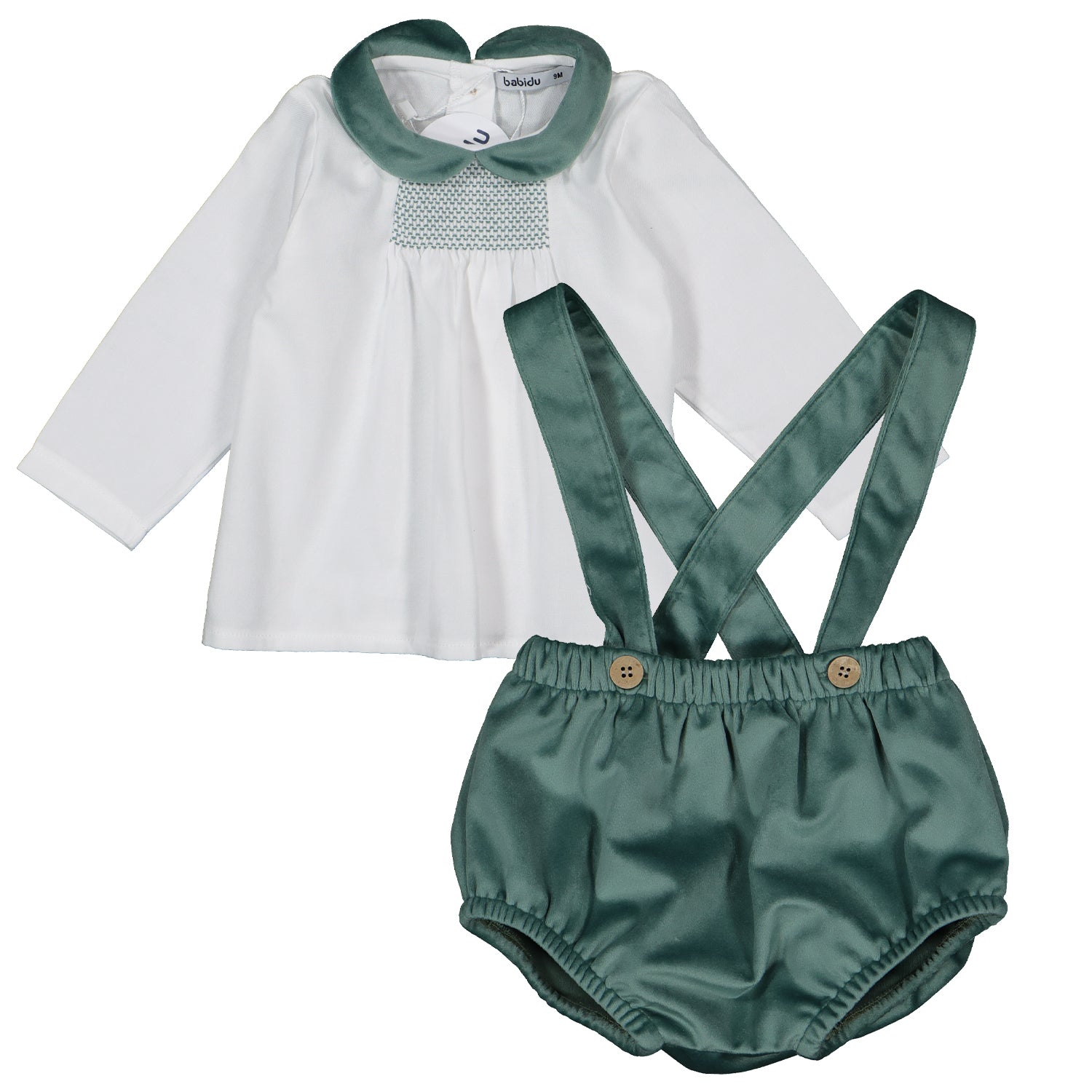 Green Velvet Dungaree & Shirt Set