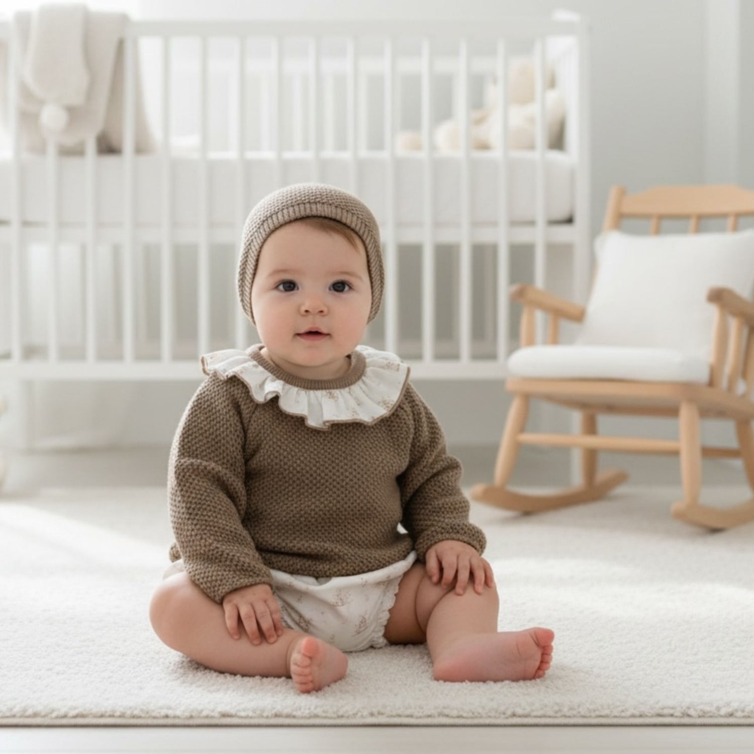 Brown Knit Bloomer & Hat Set
