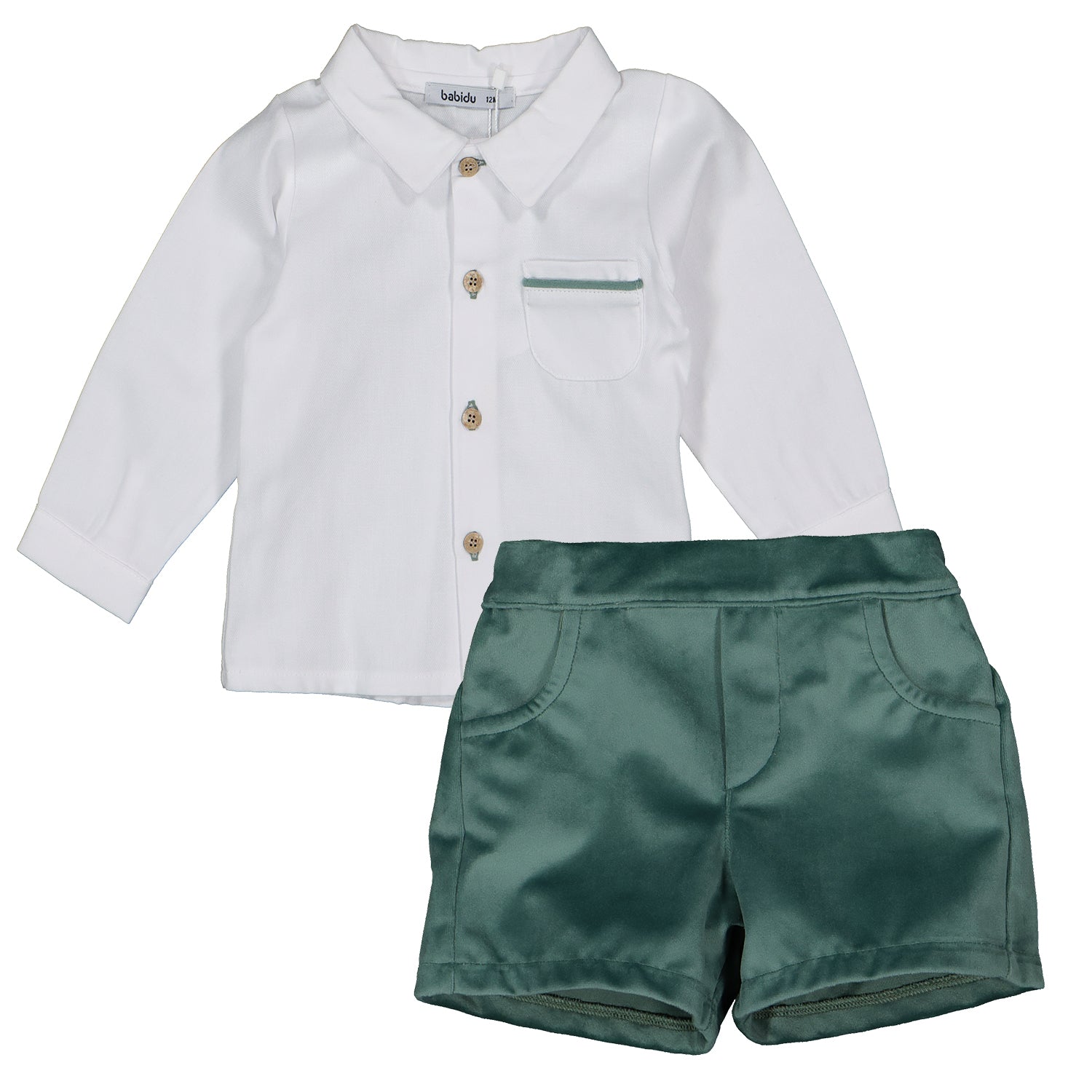 Green Velvet Short & Shirt Set