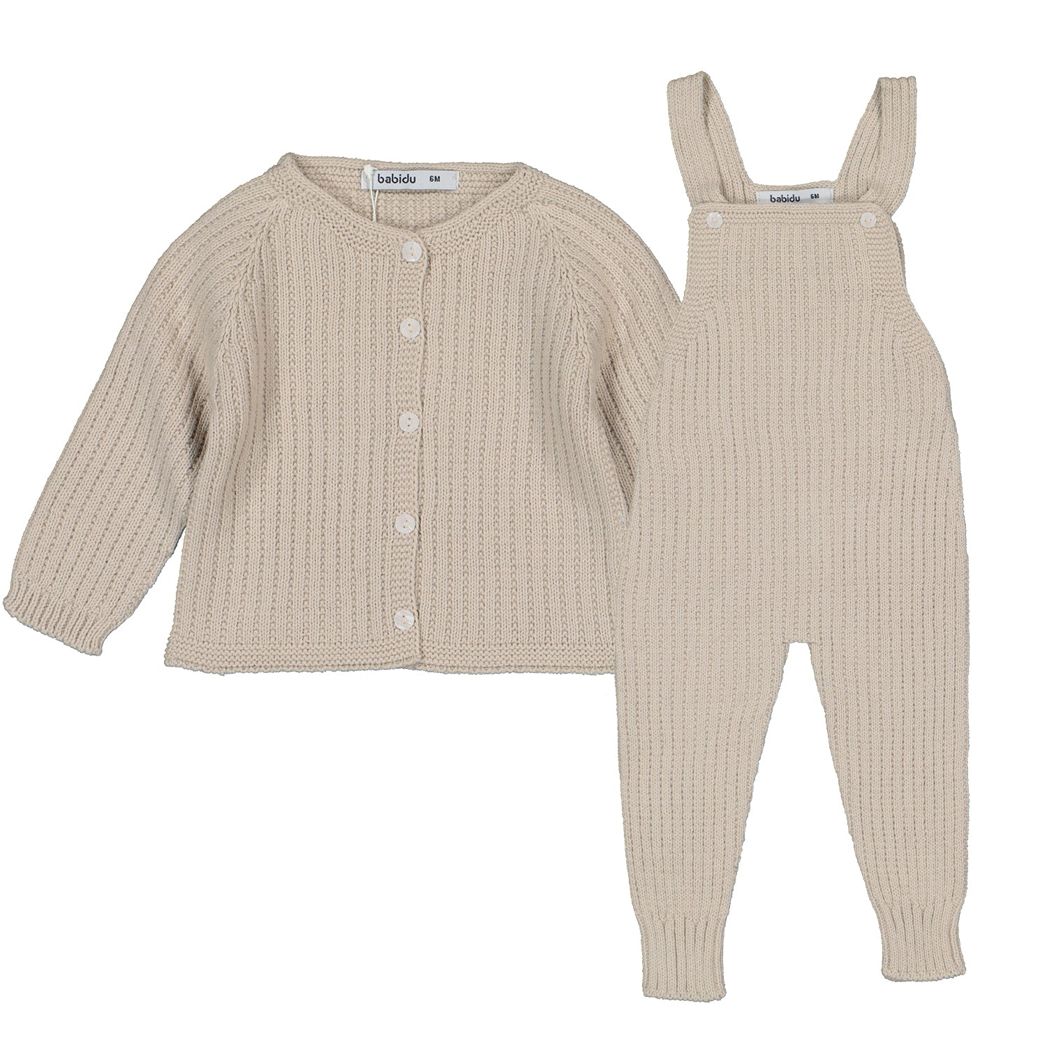 Sand Dungaree Ribbed Knit Set