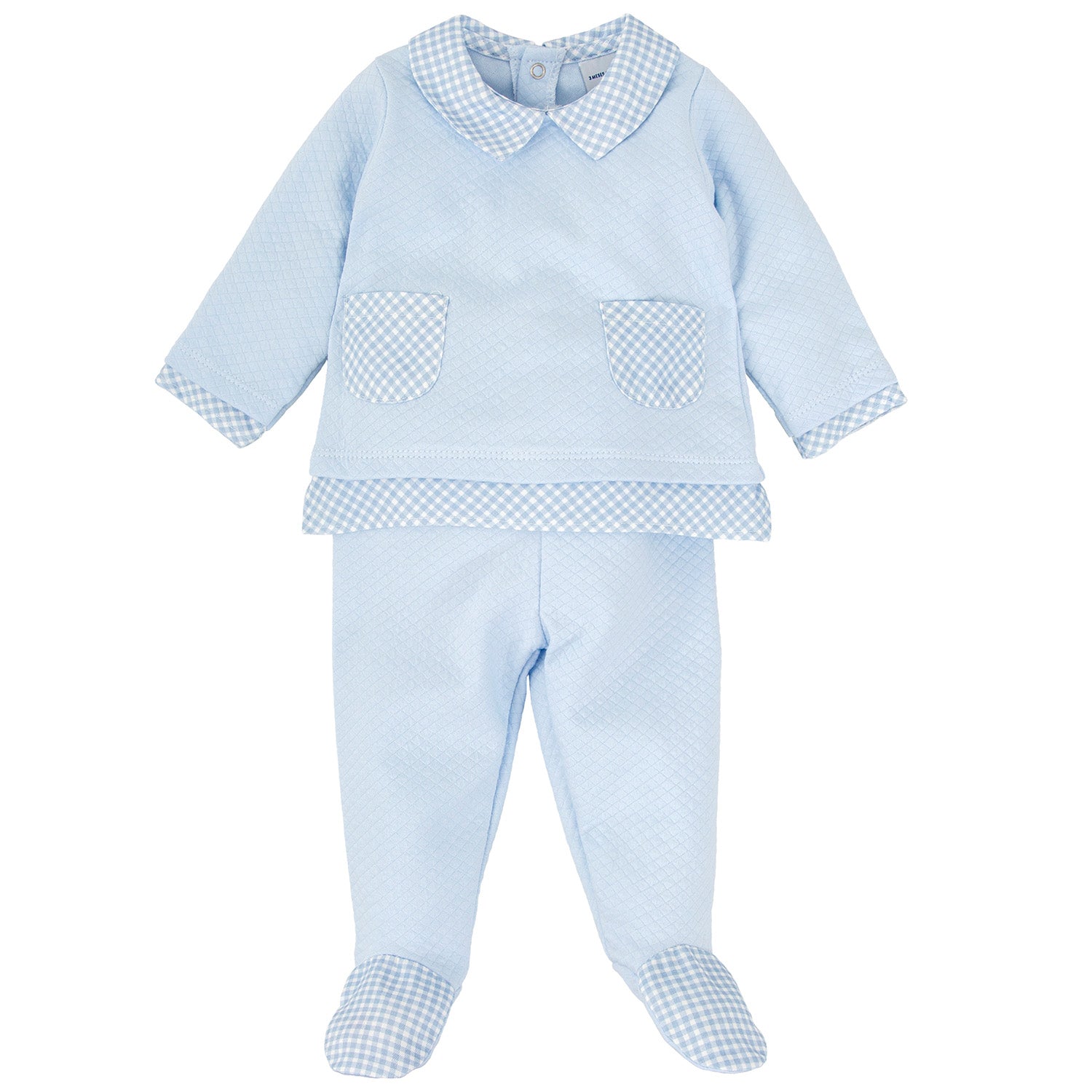 Blue Check Trim Trouser Set