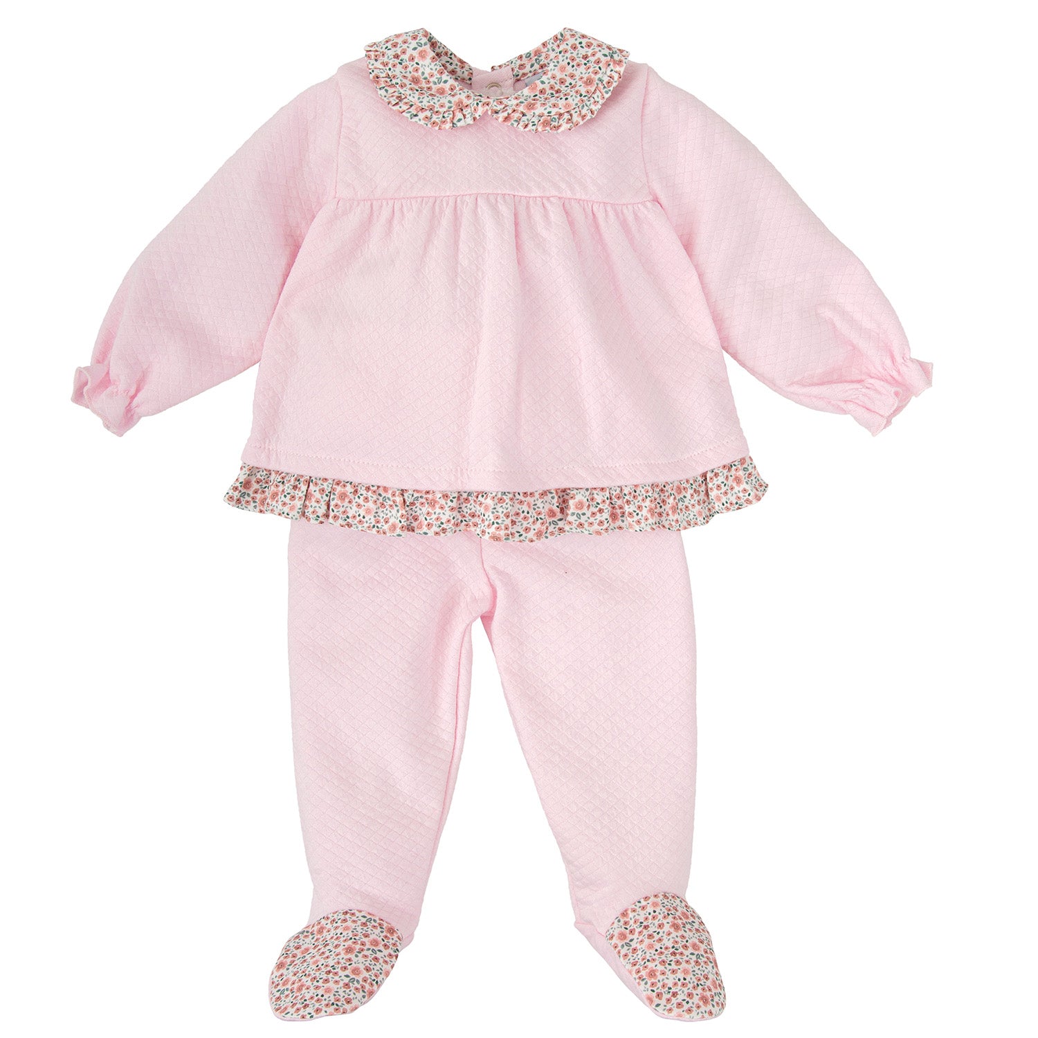 Pink Floral Trim Trouser Set