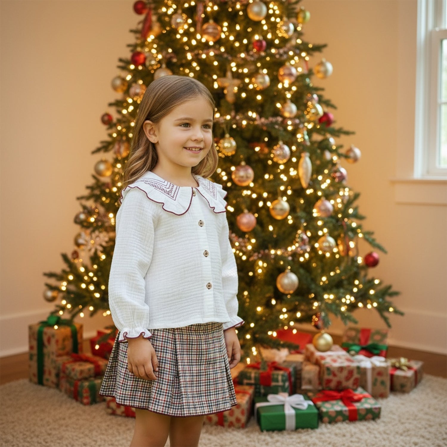 Red Check Skirt Set