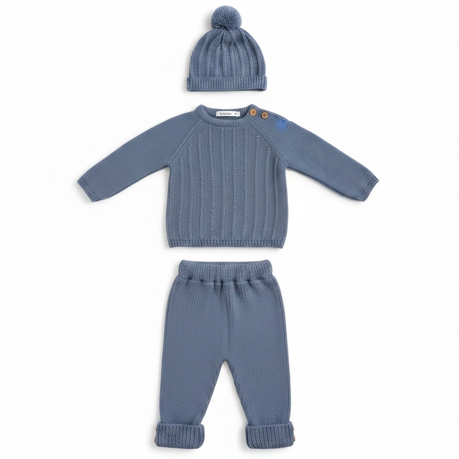 Deep Blue Knitted Set With Hat