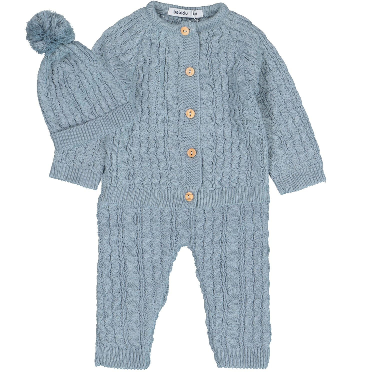 Blue Cable Knit Set & Hat