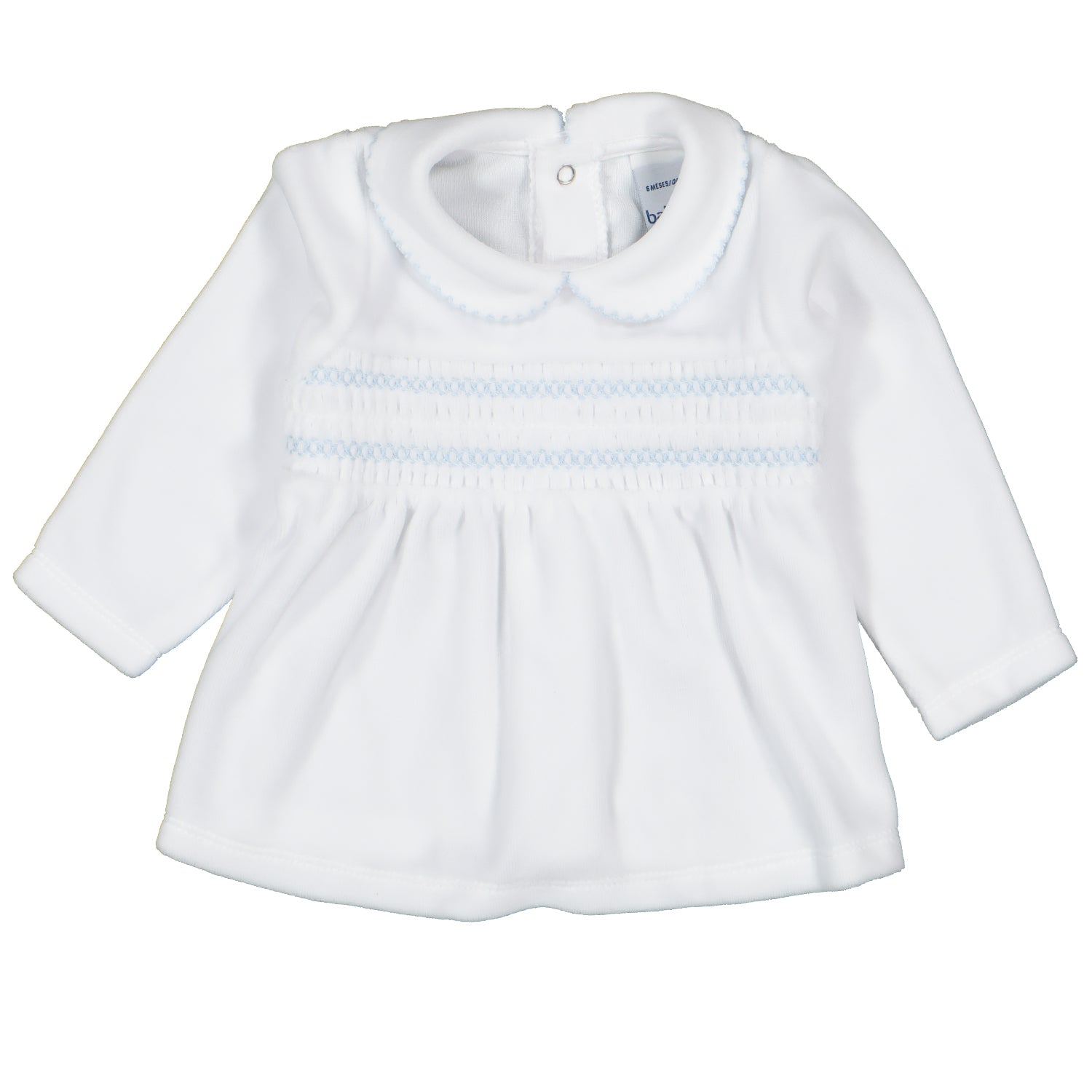 White & Blue Velour Smocked Set