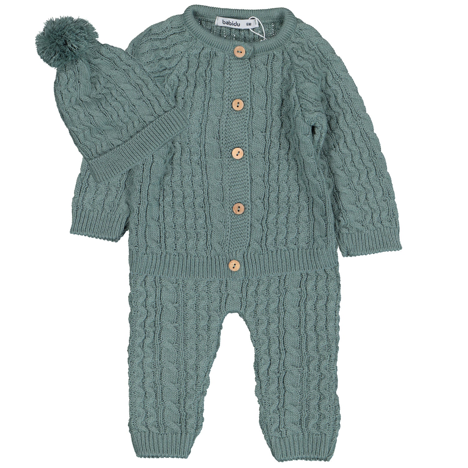 Green Cable Knit Set & Hat