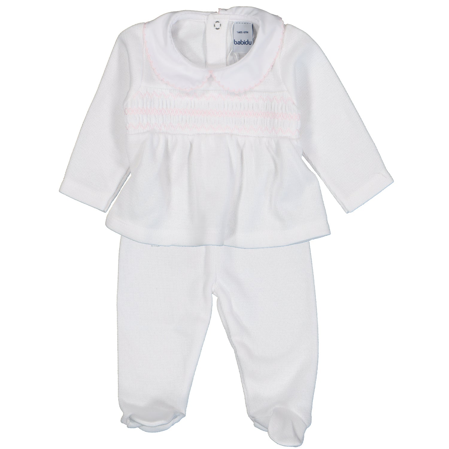 White & Pink Smocked Velour Set