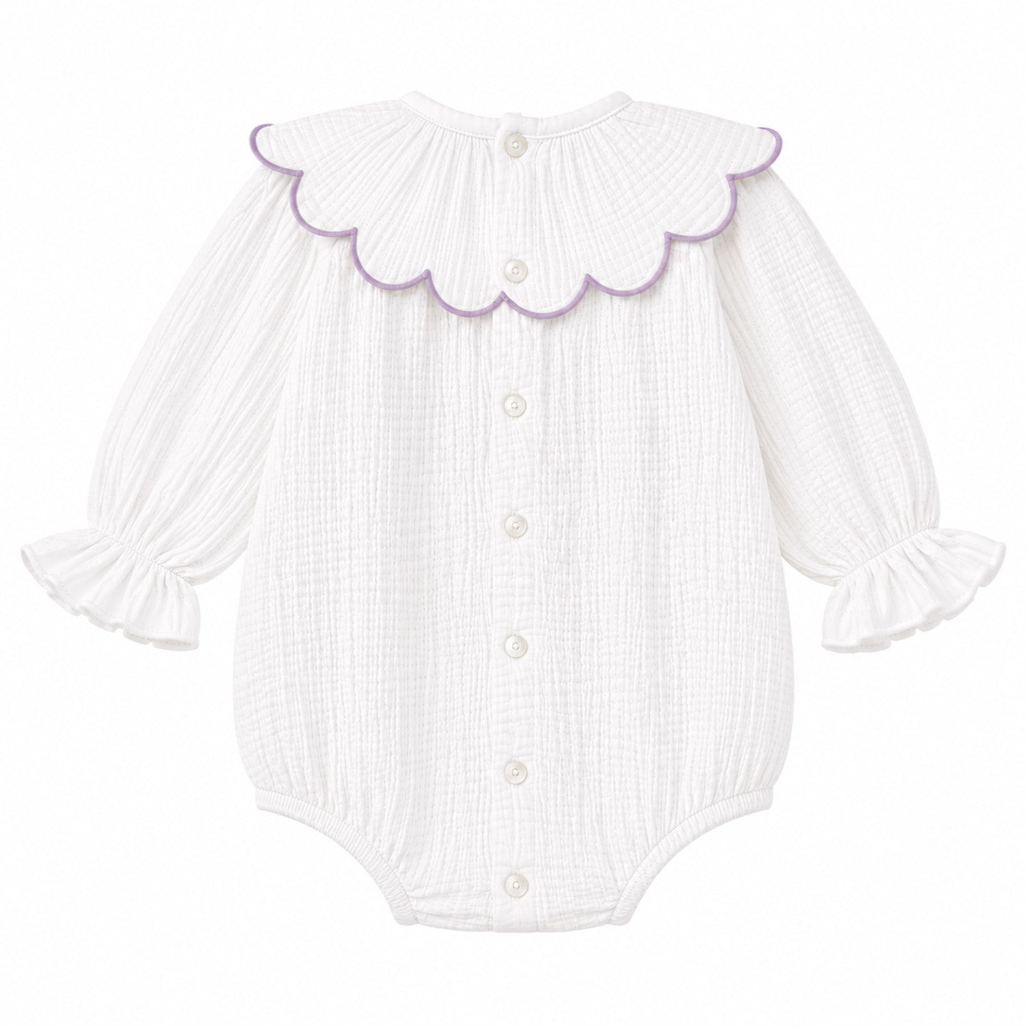 Off White With Plum Trim Crepe Romper