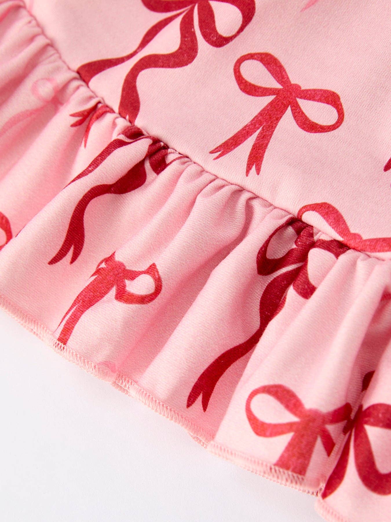 Pink Bow Print Girls Nightdress with Ruffle Hem