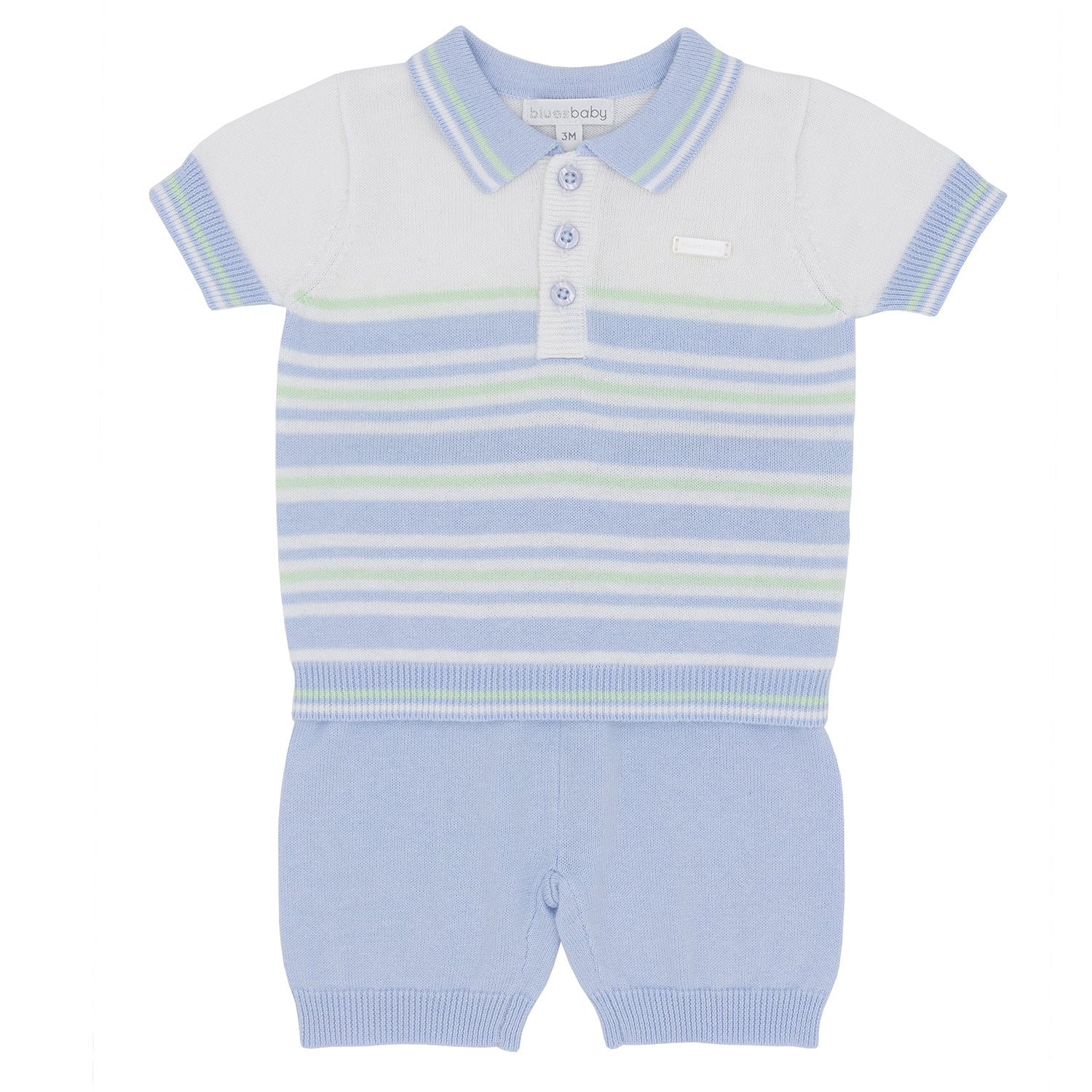 Blue Stripe Knit Polo Set