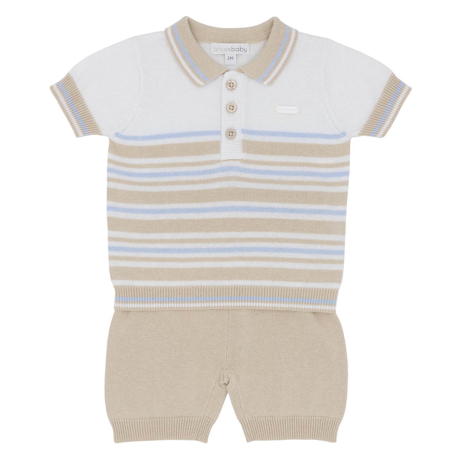 Beige Stripe Knit Polo Set