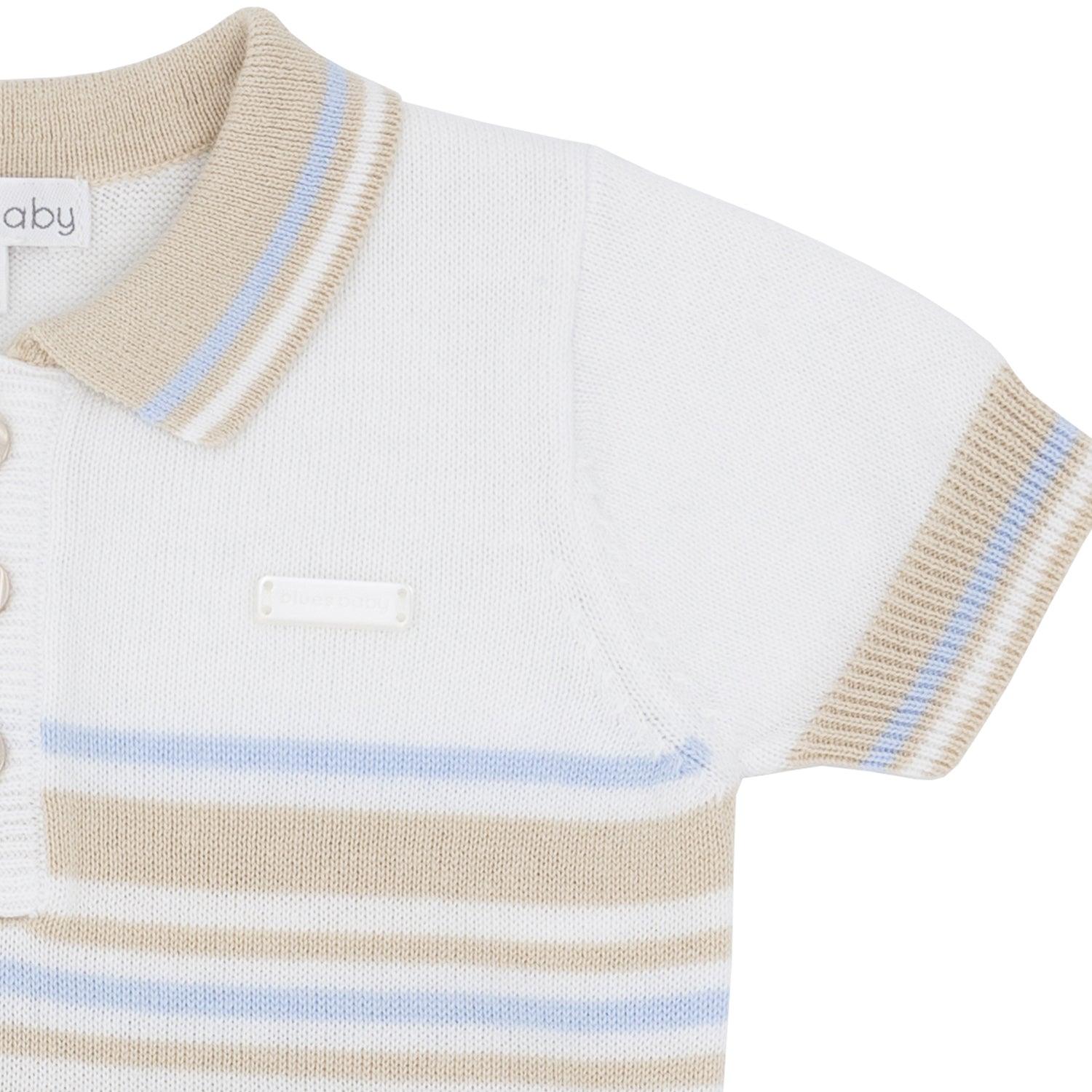 Beige Stripe Knit Polo Set