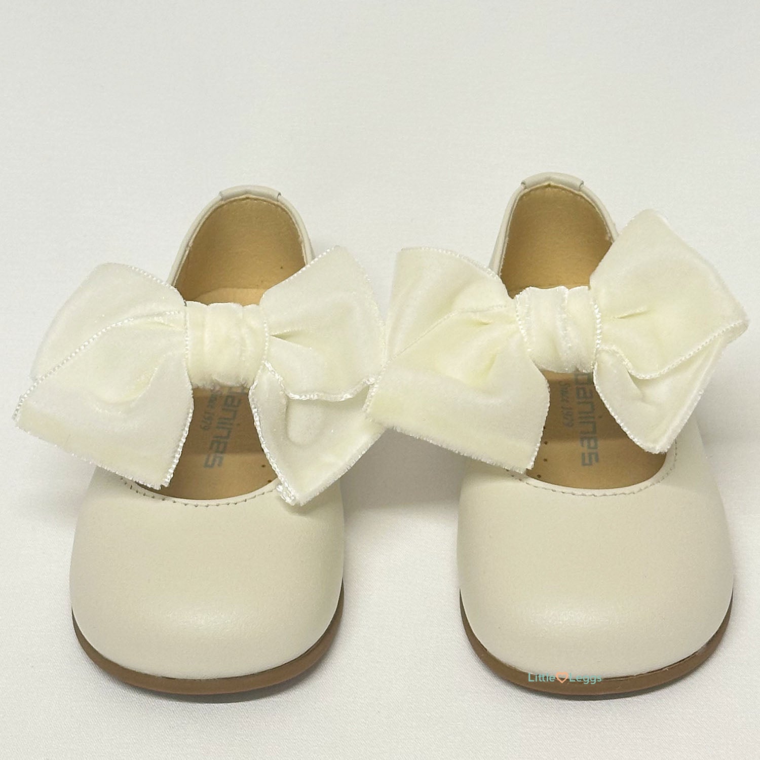 Cream Leather Velvet Bow Mary Jane Shoe
