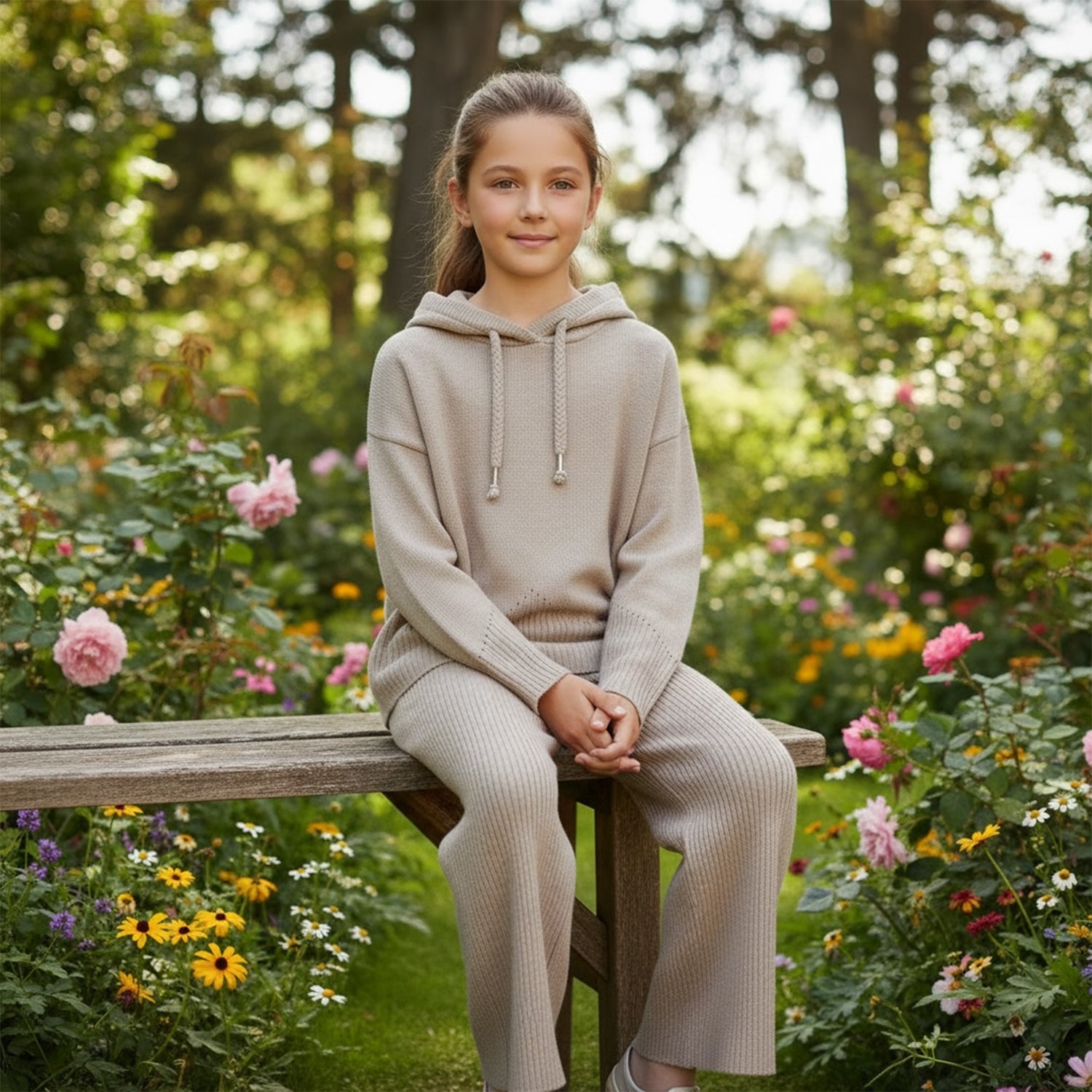 Beige Knit Trouser Set