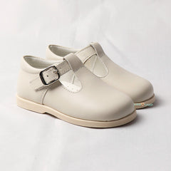 Beige Leather T-bar Shoes