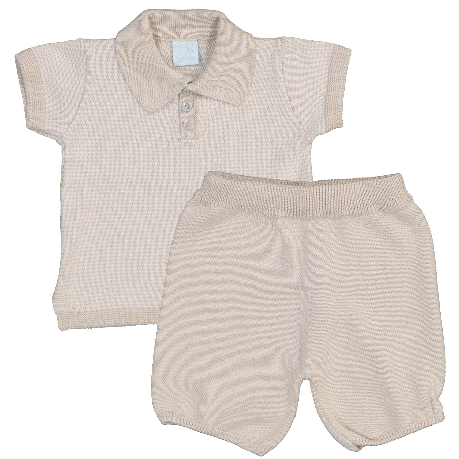 White And Beige Polo Short Set