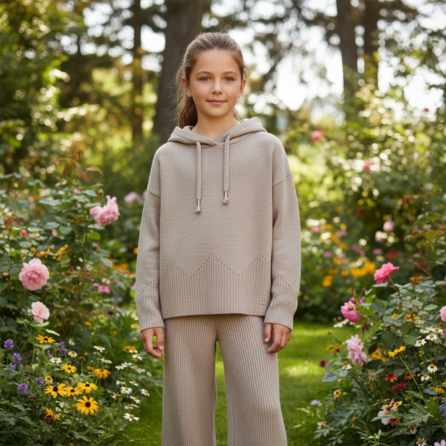Beige Knit Trouser Set
