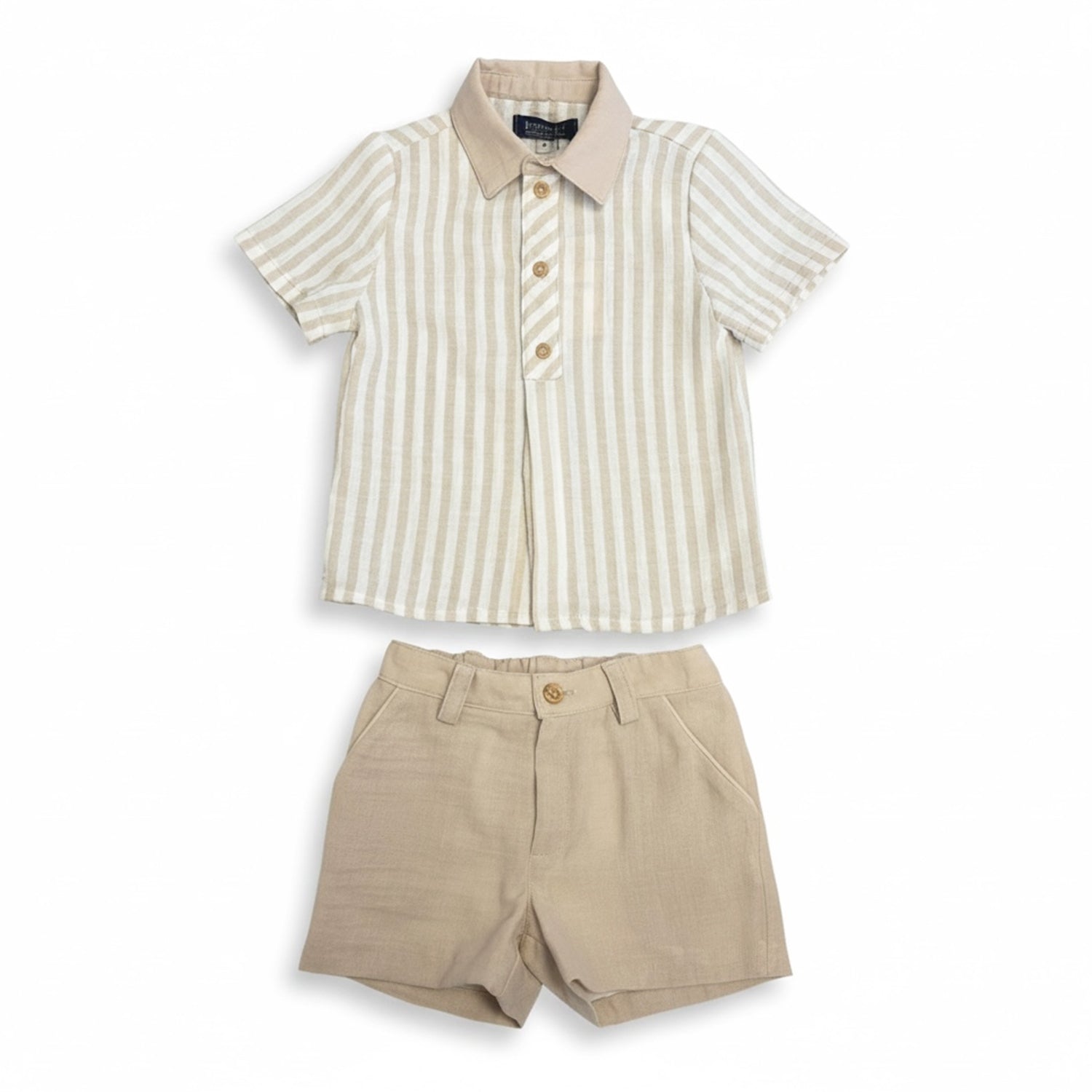 Boys Beige Stripe Short Set