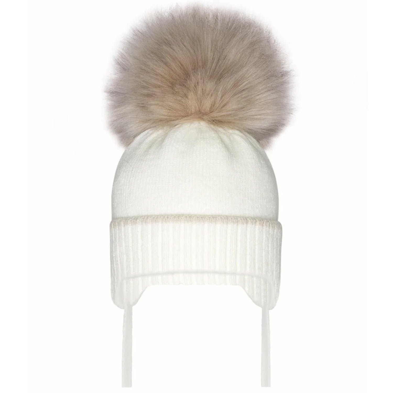 Beige & Ivory Pom Hat
