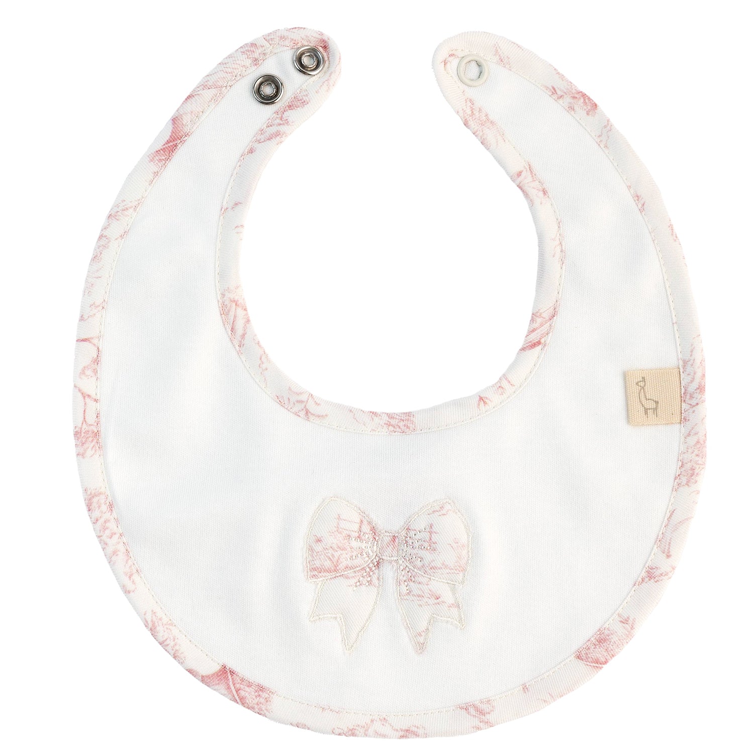 Ivory Toile De Jouy Bow Print Bib