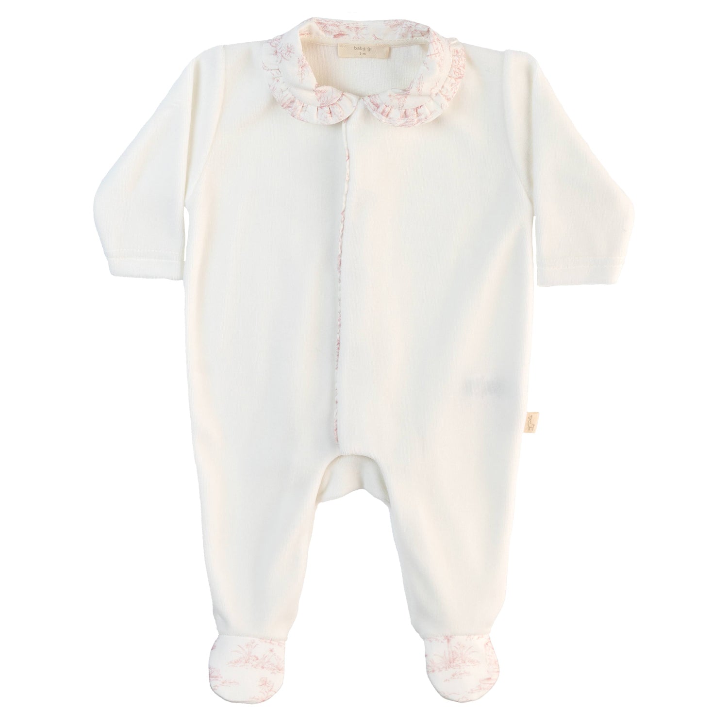 Ivory Toile De Jouy Trim Velour Babygrow