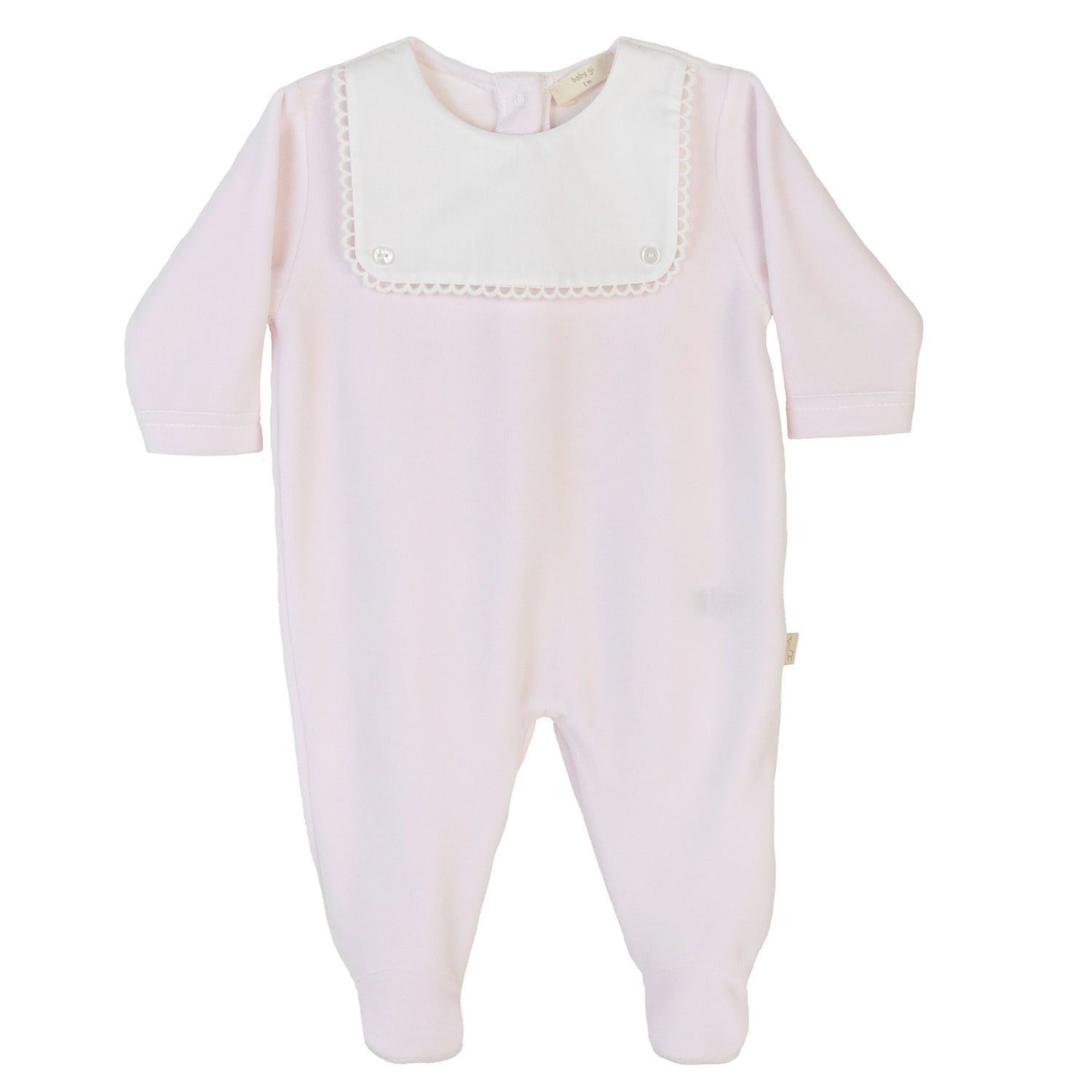 Pink Lace Trim Velour Babygrow