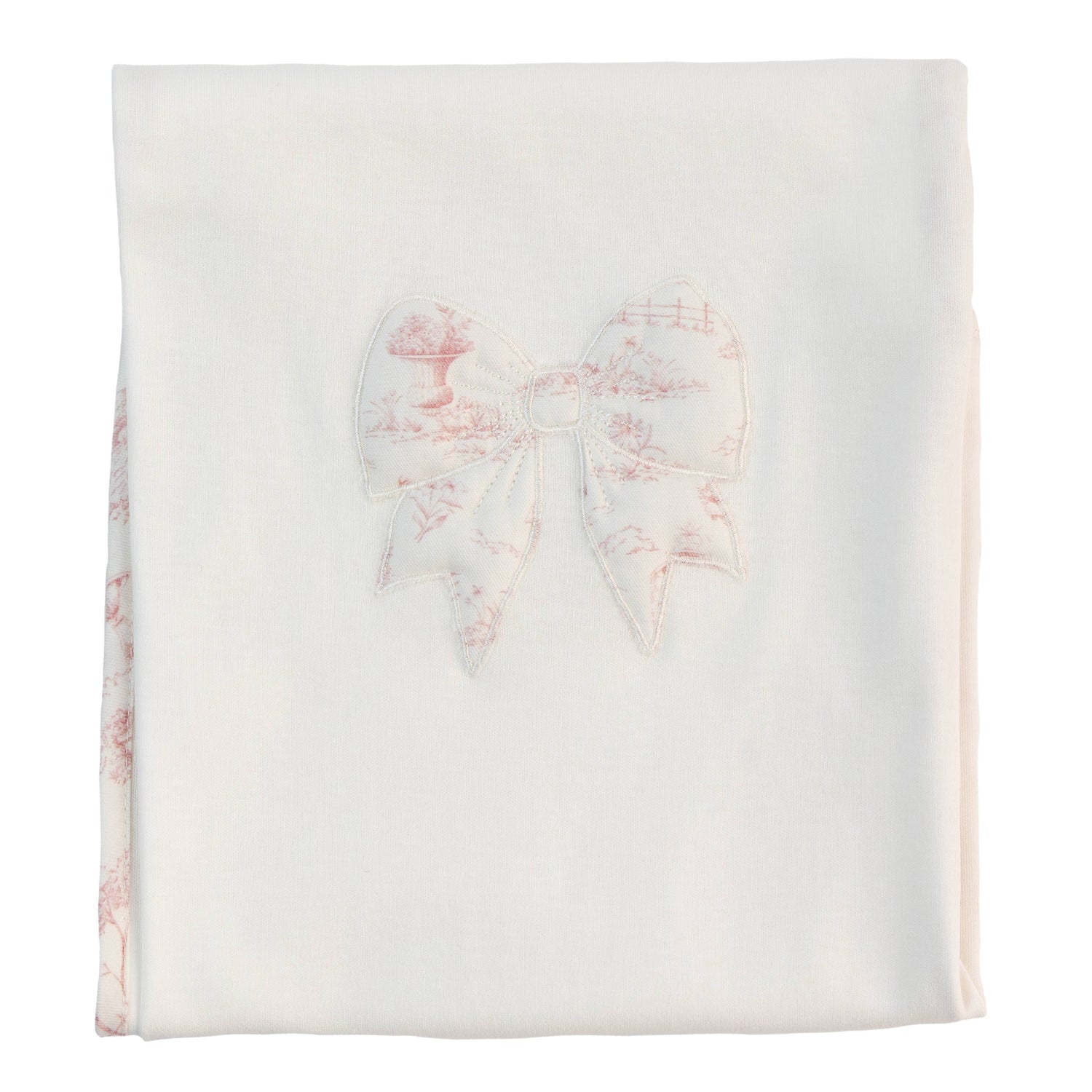 Ivory Toile De Jouy Print Bow Burp Blanket