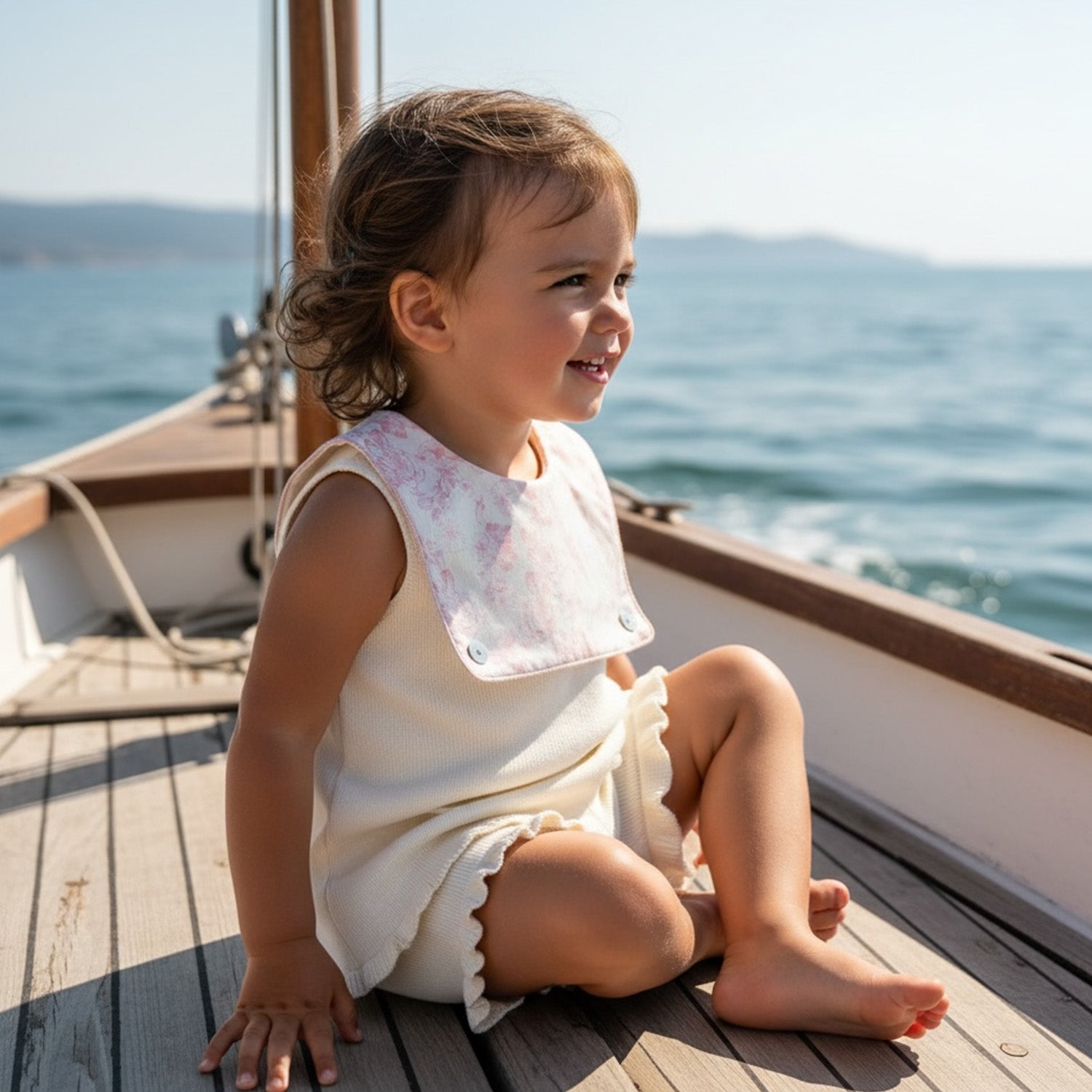 Ivory & Pink Floral Bib Short Set