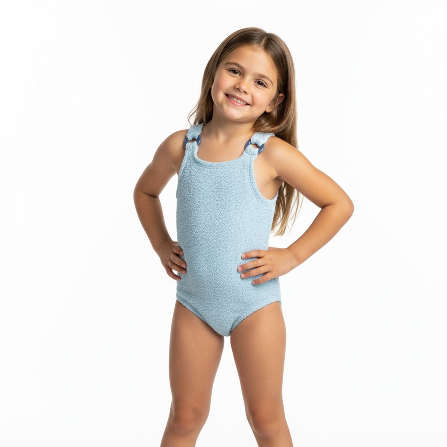 Kids Donimo Crinkle Swimsuit  With Tonal Hoop - Metallic Ice Blue