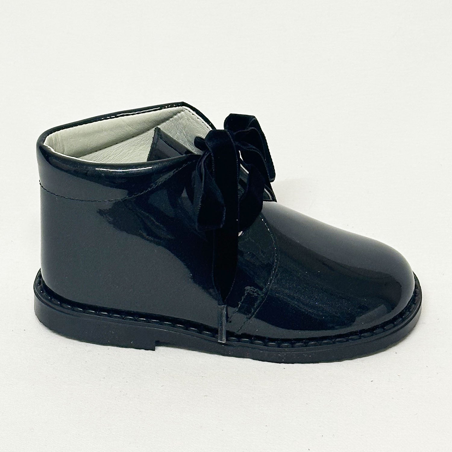 Black Patent  Leather Velvet Lace Ankle Boot