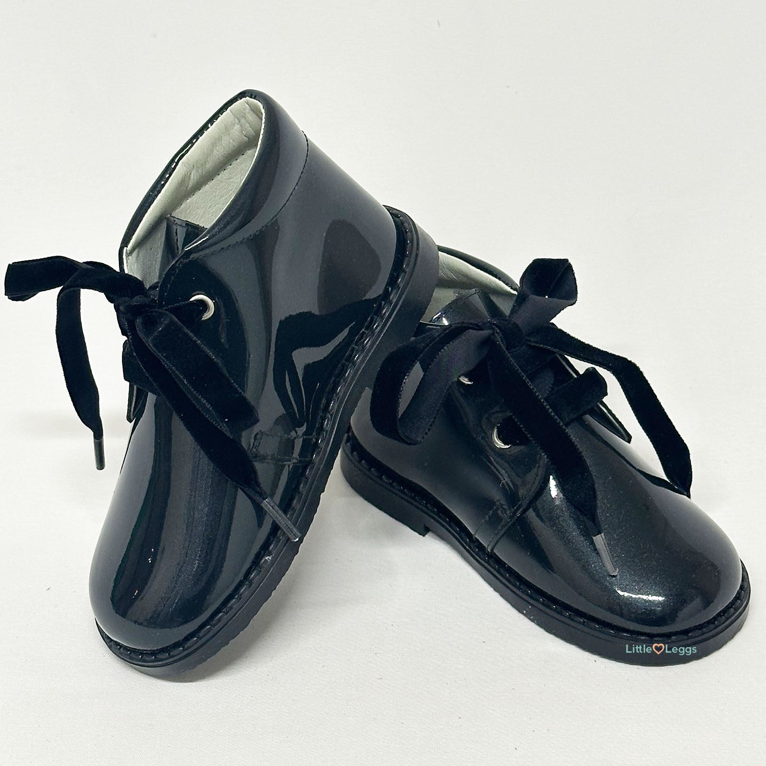 Black Patent  Leather Velvet Lace Ankle Boot