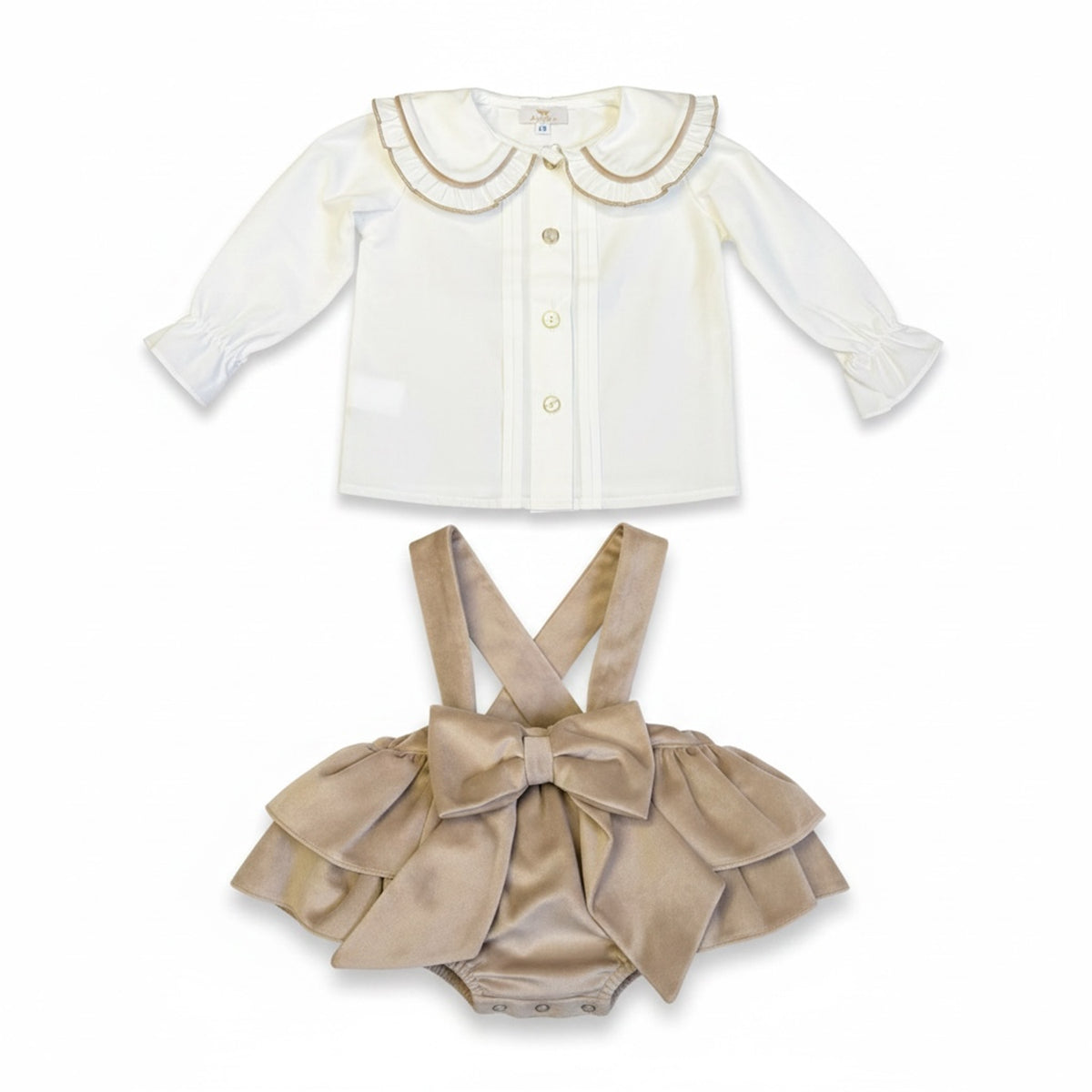 Beige Velvet Bloomer & Blouse Set