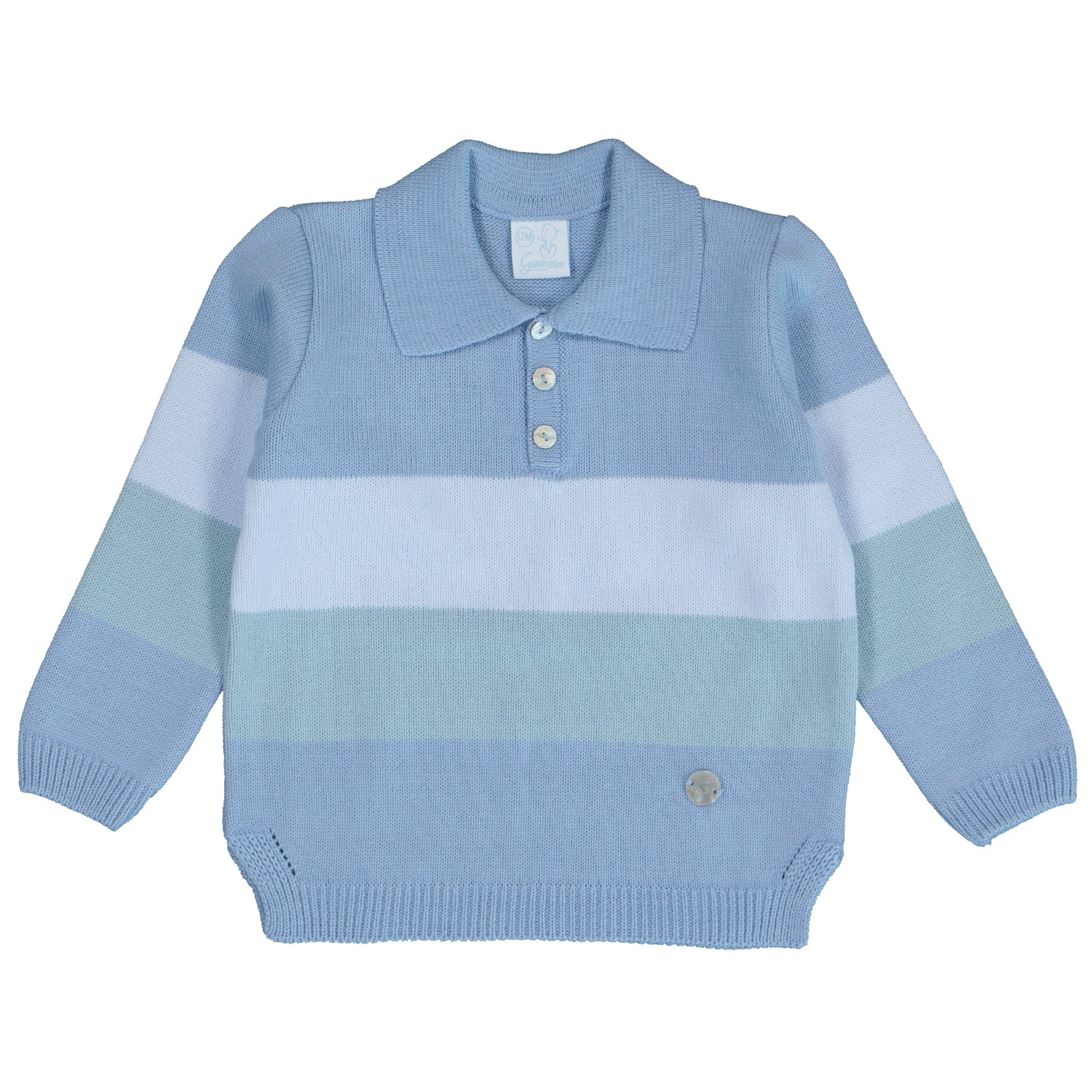 Blue Triple Stripe Knit Polo Outfit