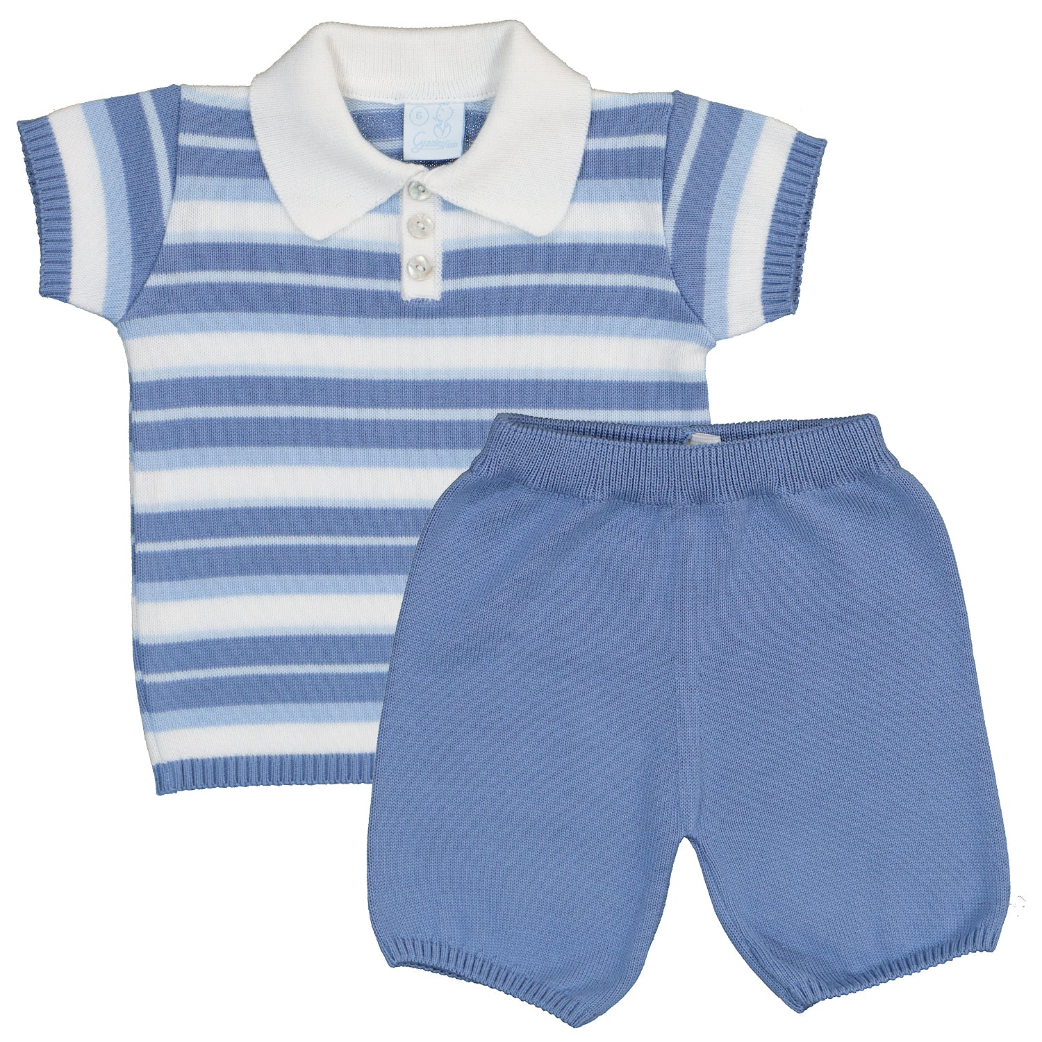 Blue Stripe Polo Short Set