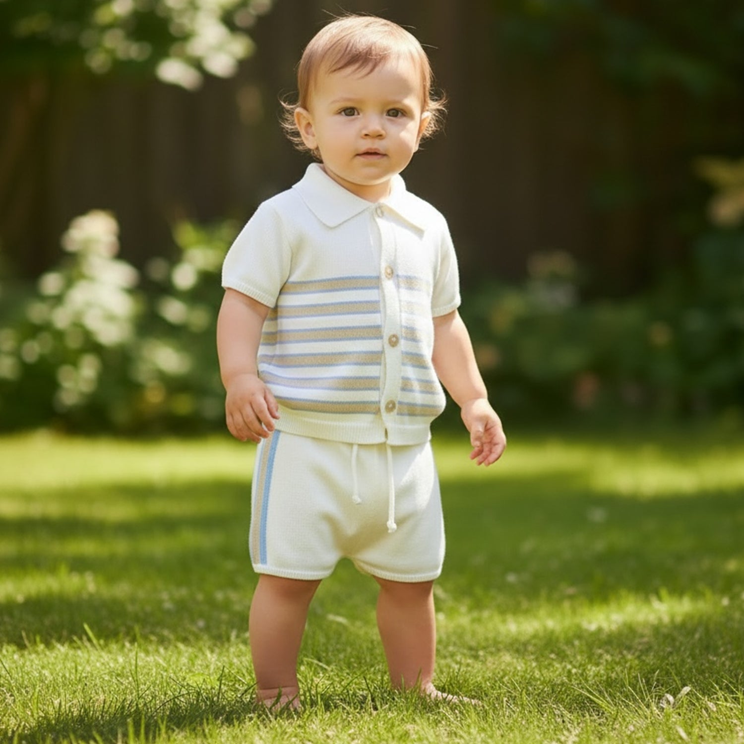 Blue & Beige Short Set