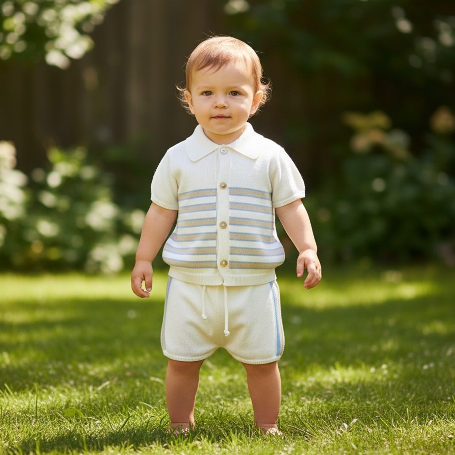 Blue & Beige Short Set
